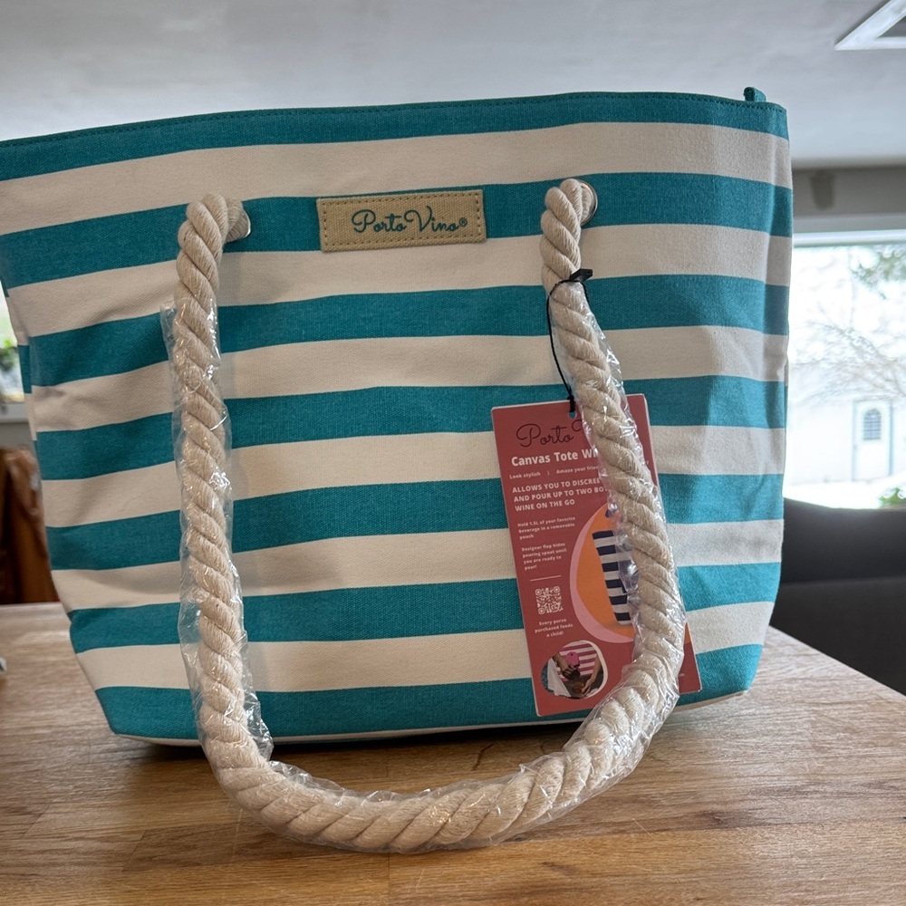 Porto Vino Striped Canvas Tote Wine Bag